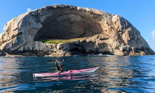 Meridian Cygnet sea kayak at Skull rock, Wilsons Prom